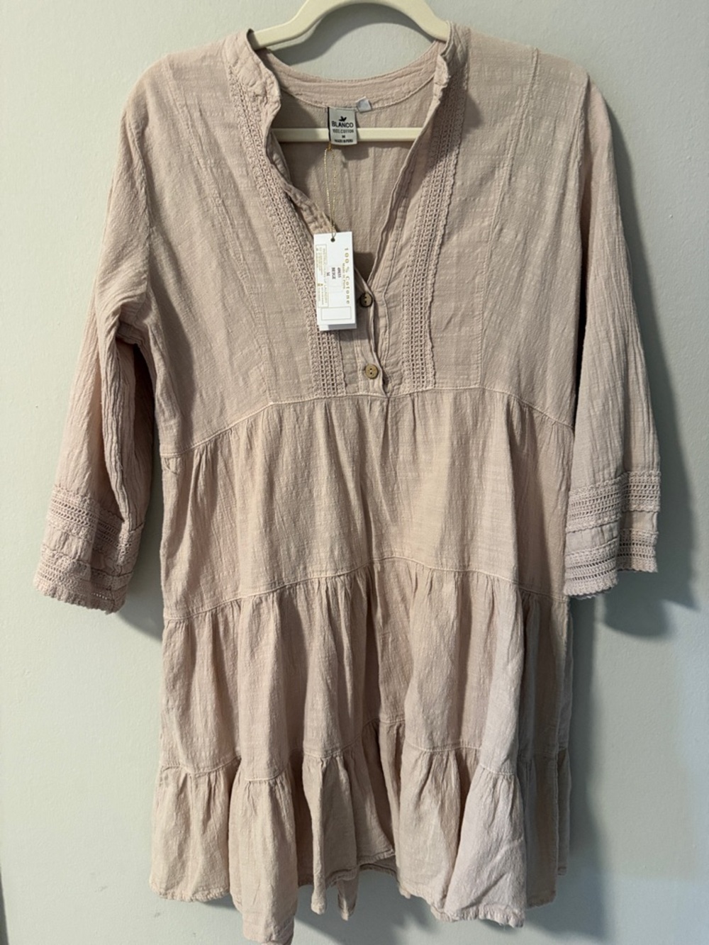 NWT Beige Dress/Cover Up 100% Cotton Made in Peru